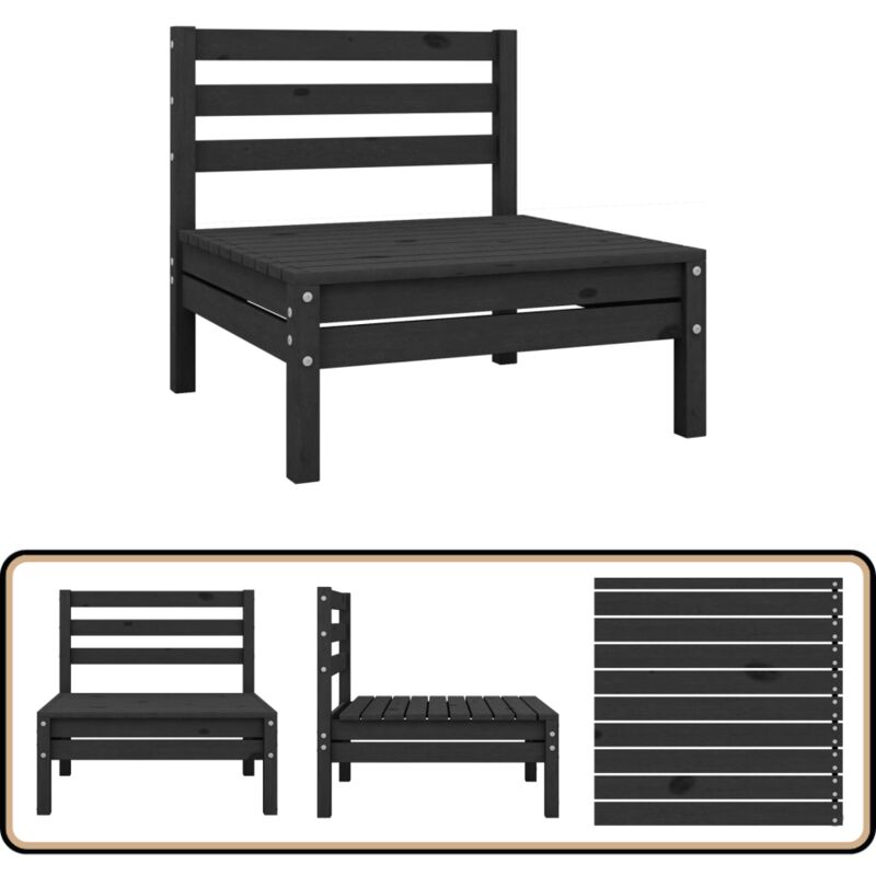 Canapé central de jardin noir bois de pin massif - Canapé De Jardin - Mobilier De Jardin - Canapé Extérieur - Meubles De Jardin - Bois De Pin