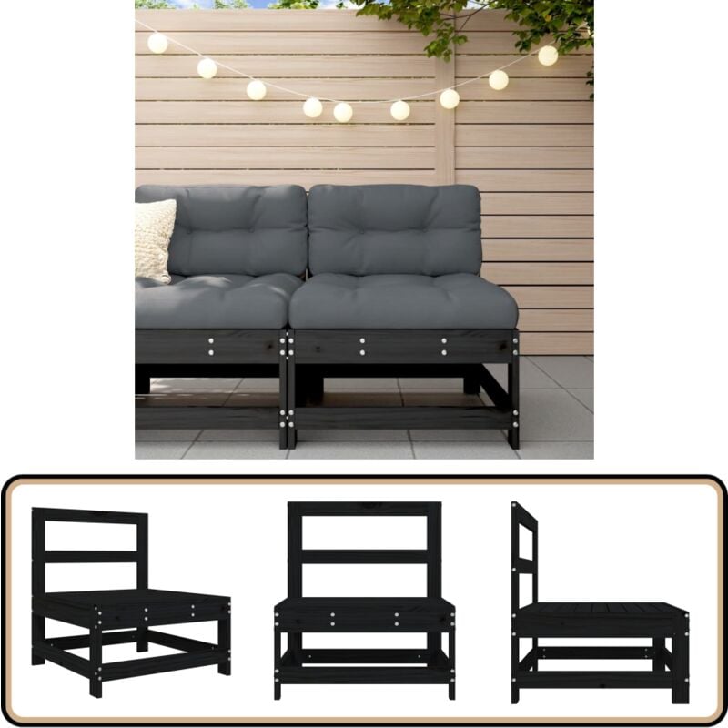 Canapé central de jardin noir bois de pin massif - Canapé Jardin - Mobilier De Jardin - Canapé Extérieur - Design Moderne - Bois De Pin