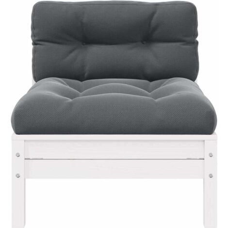 Canapé central de jardin，Canapé d'extérieur，Sofa de jardin avec coussins Blanc Bois de pin massif CFW411373