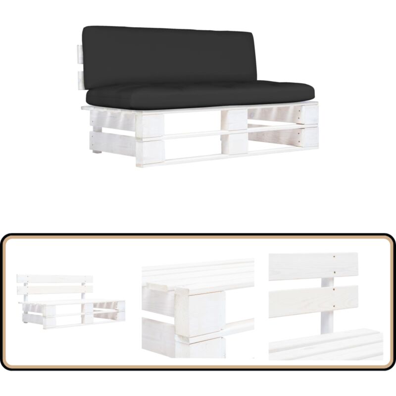 Canapé central palette de jardin Blanc Bois de pin imprégné - Canapé De Jardin - Mobilier De Jardin - Canapé En Bois - Salon De Jardin - Ensemble De