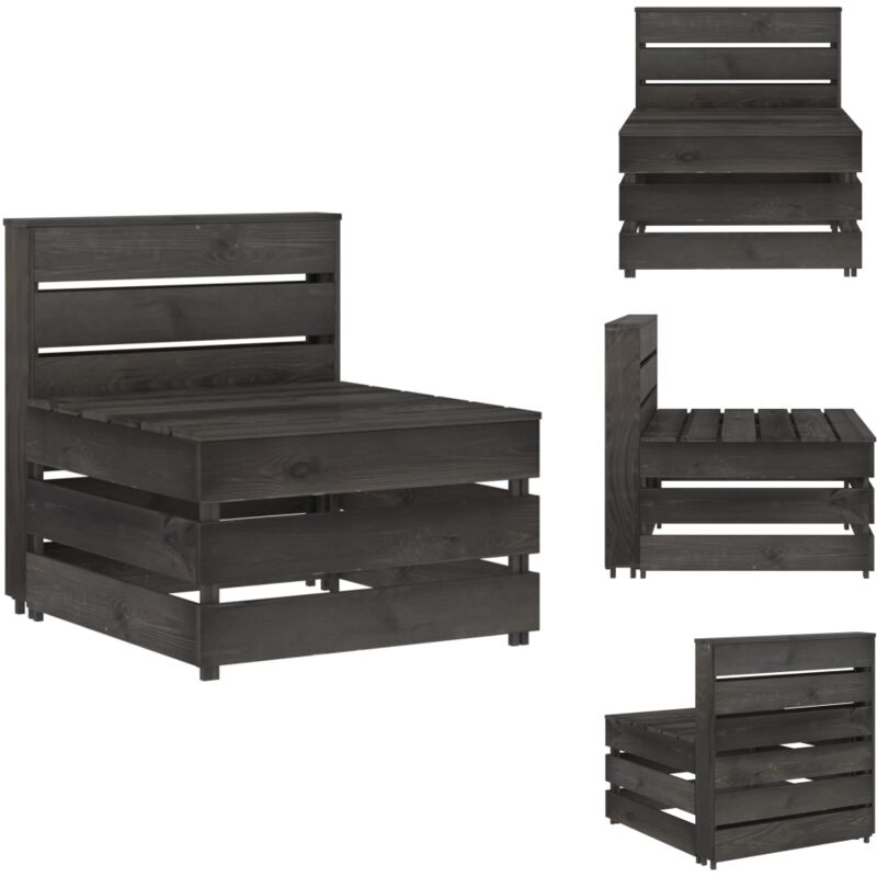 Canapé central palette de jardin gris bois de pin imprégné - Canapé Jardin - Mobilier De Jardin - Canapé Pliable - Meubles De Terrasse - Chaise Longue