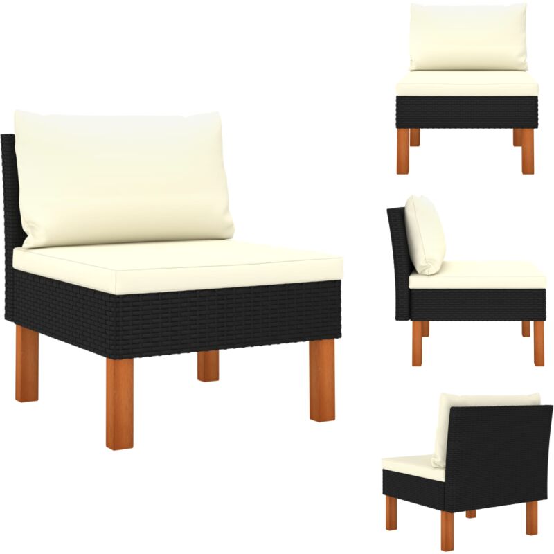 Canapé central Résine tressée et bois d'eucalyptus massif - Canapé Jardin - Mobilier De Jardin - Chaise Longue - Ensemble Salon De Jardin - Résine