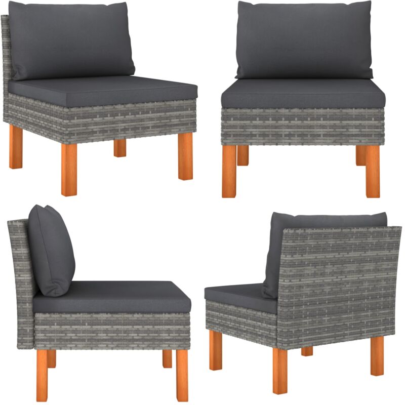 Canapé central Résine tressée et bois d'eucalyptus massif - Canapé Jardin - Mobilier De Jardin - Canapé Extérieur - Chaise Longue - Ensemble Salon De