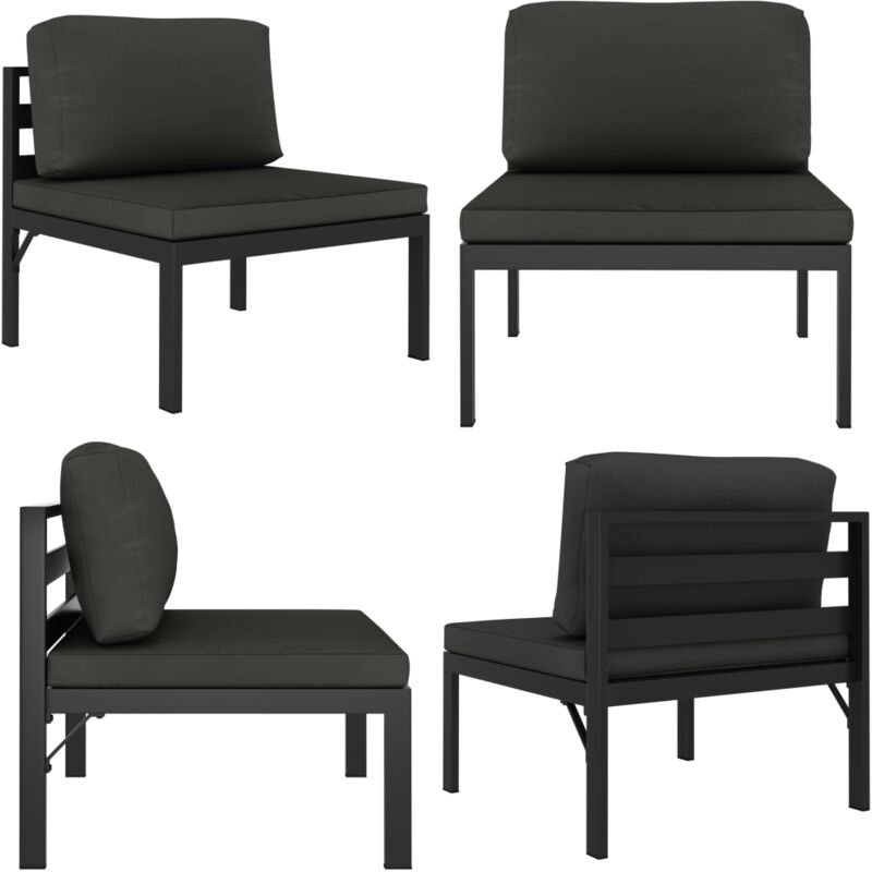 Canapé central sectionnel avec coussins Aluminium Anthracite - Canapé Extérieur - Mobilier De Jardin - Canapé Modulaire - Fauteuil De Jardin