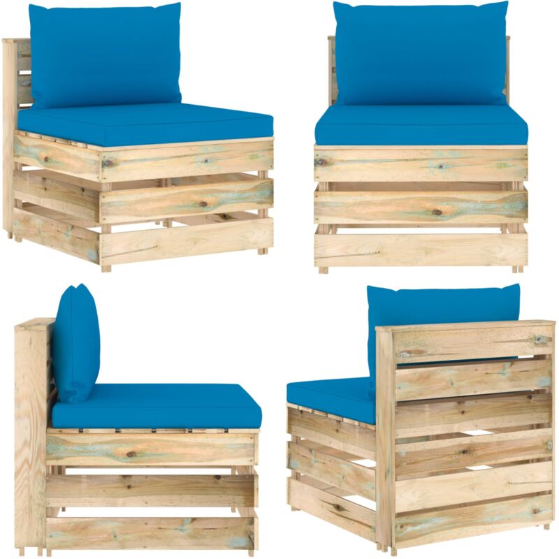 Canapé central sectionnel avec coussins Bois imprégné de vert - Canapé Jardin - Mobilier De Jardin - Canapé En Bois - Canapé Pliable - Set De Salon