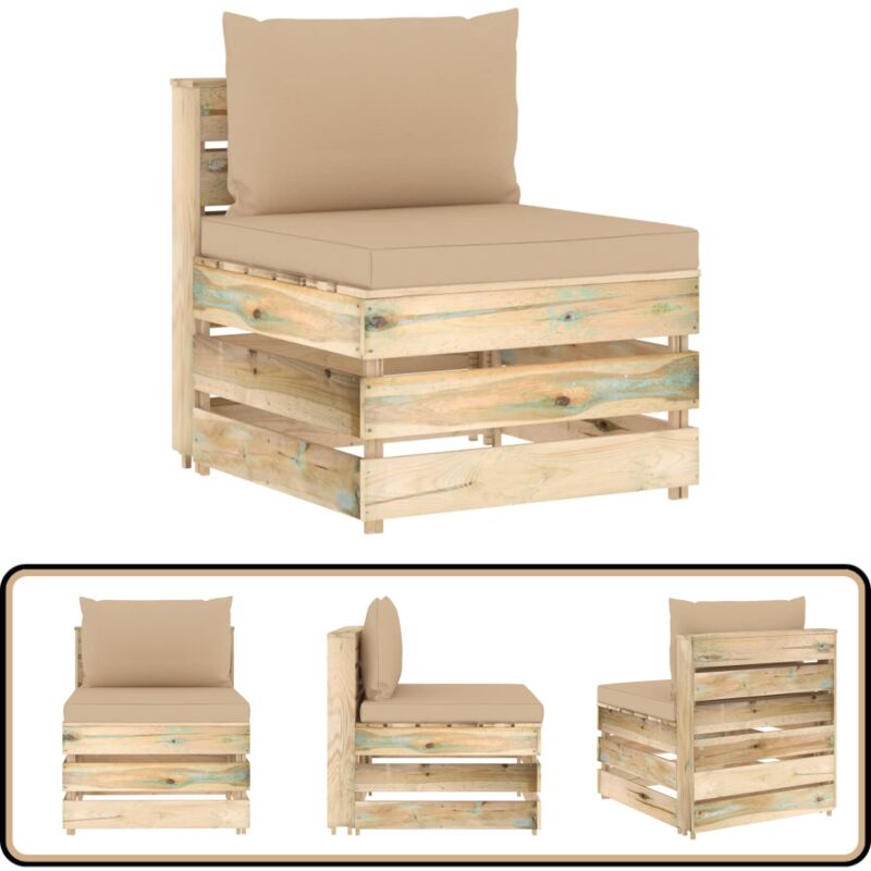 Canapé central sectionnel avec coussins Bois imprégné de vert - Canapé Jardin - Mobilier De Jardin - Canapé En Bois - Canapé Pliable - Meubles De