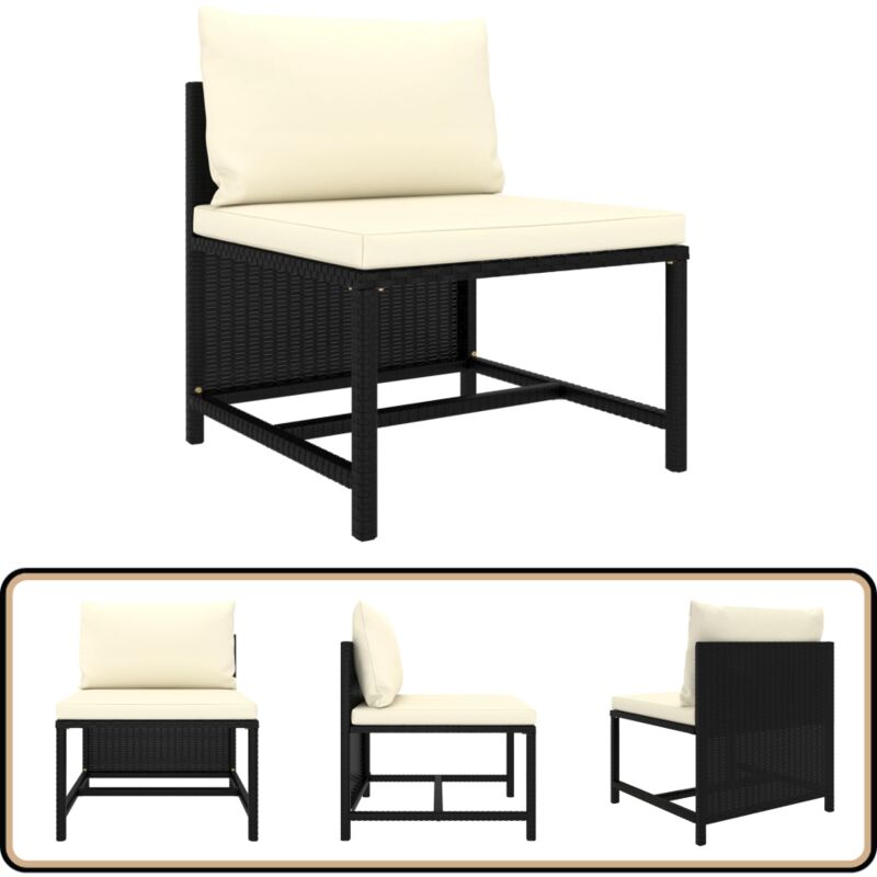 Canapé central sectionnel avec coussins Noir Résine tressée - Canapé Extérieur - Mobilier De Jardin - Salon De Jardin - Ensemble De Salon - Canapé