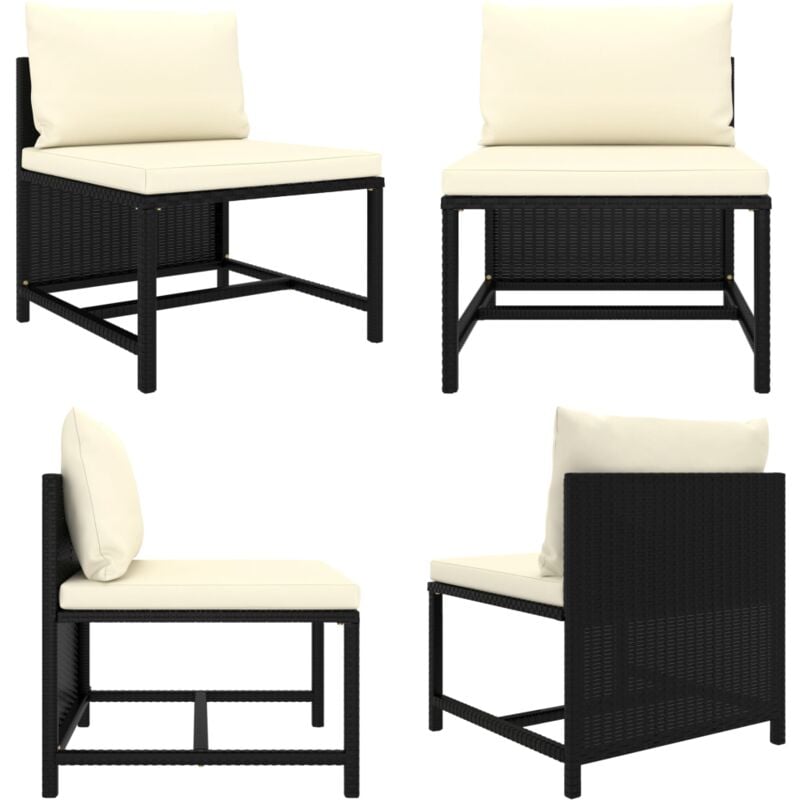 Canapé central sectionnel avec coussins Noir Résine tressée - Canapé Extérieur - Mobilier De Jardin - Salon De Jardin - Ensemble De Salon - Canapé