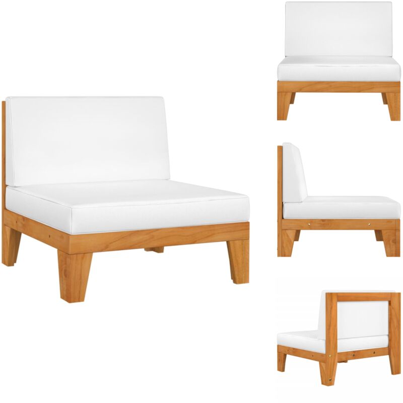 Canapé central sectionnel et coussins blanc crème Bois d'acacia - Canapé Jardin - Mobilier De Jardin - Canapé D'extérieur - Siège Jardin - Set Salon