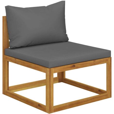 Canapé central sectionnel，Canapé de jardin，Banquette / Sofa / Divan de jardin avec coussin gris foncé Bois d'acacia MEMV756103