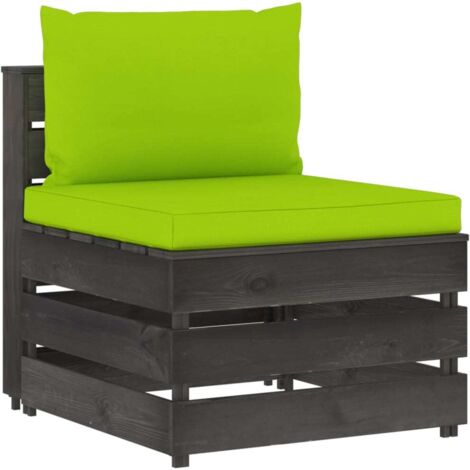 Canapé central sectionnel，Canapé de jardin，Banquette / Sofa / Divan de jardin avec coussins Bois imprégné de gris MEMV271194