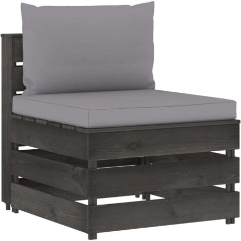 Canapé central sectionnel，Canapé de jardin，Banquette / Sofa / Divan de jardin avec coussins Bois imprégné de gris MEMV444711