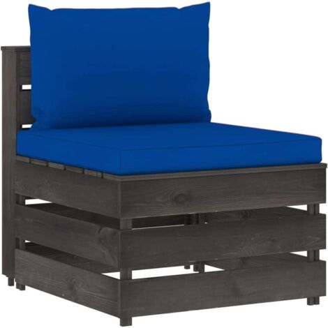 Canapé central sectionnel，Canapé de jardin，Banquette / Sofa / Divan de jardin avec coussins Bois imprégné de gris MEMV764601