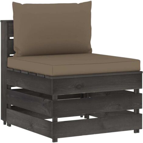 Canapé central sectionnel，Canapé de jardin，Banquette / Sofa / Divan de jardin avec coussins Bois imprégné de gris MEMV797786