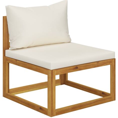 Canapé central sectionnel，Canapé de jardin，Banquette / Sofa / Divan de jardin et coussin blanc crème Bois d'acacia MEMV630687