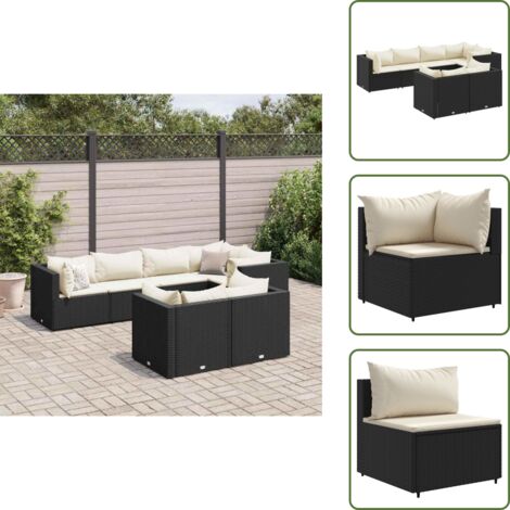 Canapé central - vidaXL Salon de jardin 7 pcs avec coussins Noir Résine tressée - Coussin extérieur