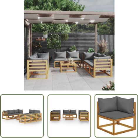 Canapé central - vidaXL Salon de jardin 9 pcs avec coussin Bois d'acacia solide - Table basse extérieur