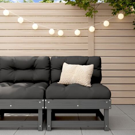 Canapé central，Canapé de jardin，Banquette avec coussins gris bois de pin massif DGBDF167040