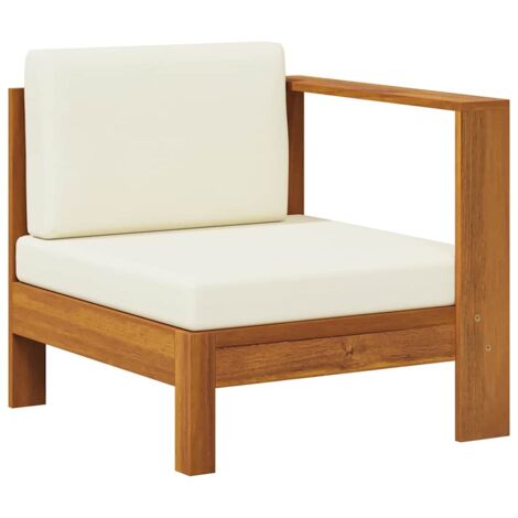 Canapé central，Canapé de jardin，Banquette / Sofa / Divan de jardin avec 1 accoudoir Blanc crème Acacia solide MEMV918431