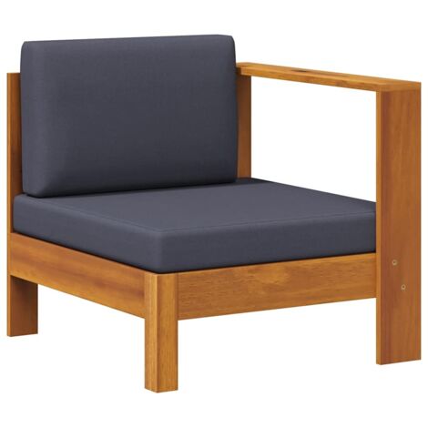 Canapé central，Canapé de jardin，Banquette / Sofa / Divan de jardin avec 1 accoudoir Gris foncé Acacia solide MEMV372308