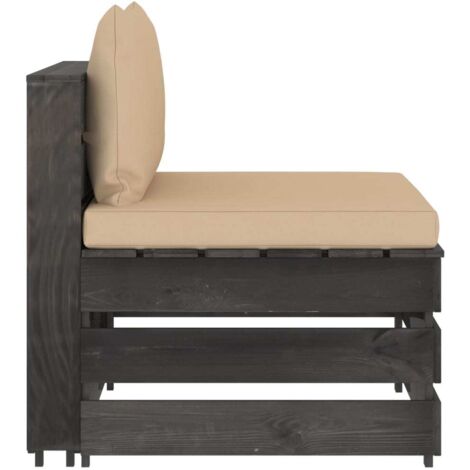 Canapé central,Canapé d'extérieur,Sofa de jardin sectionnel avec coussins Bois imprégné de gris CFW497101