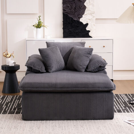 Canapé Chaise longue 46 cm - Design intérieur sans structure, fauteuil de lecture confortable avec accoudoirs larges, Velours côtelé - Gris