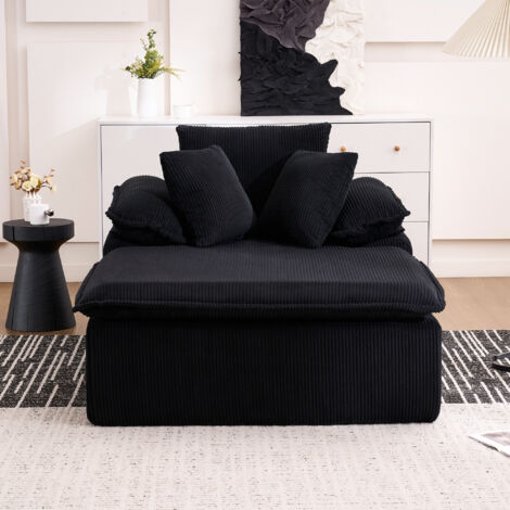 Canapé Chaise longue 46 cm - Design intérieur sans structure, fauteuil de lecture confortable avec accoudoirs larges, Velours côtelé - Noir