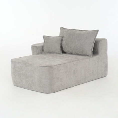Canapé Chaise Longue Sans Assemblage Confortable Chenille Gris 144x112x65 cm ZIPSOFA