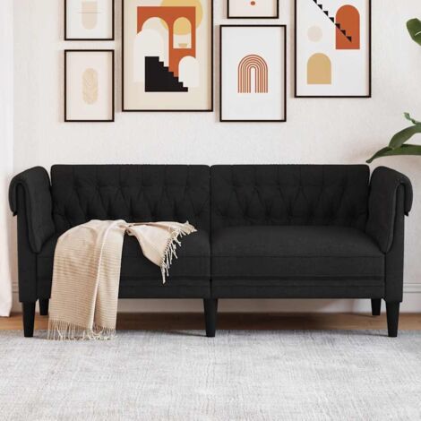 Canapé Chesterfield 2 places, Canapé droit, Banquette Sofa de Salon noir tissu WFE828118 DESIGN IN