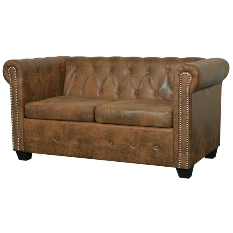 VIDAXL Canap&eacute; chesterfield 2 places en cuir artificiel marron