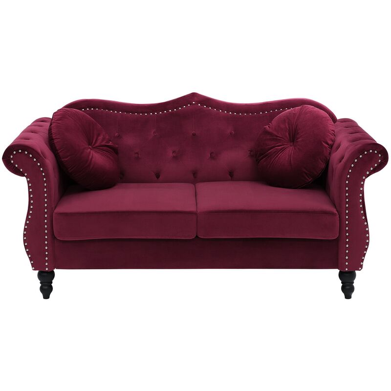 Beliani – Canapé Chesterfield 2 places en velours rouge – Dossier capitonné – Style vintage et glamour – Structure en bois solide