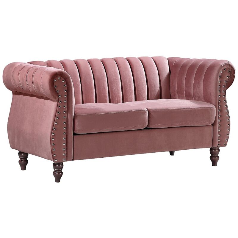 Vente-unique - Canapé chesterfield 2 places en velours vieux rose trumbo