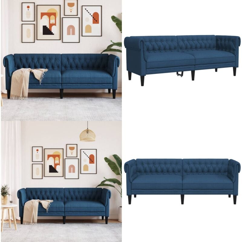 Vidaxl - Canapé Chesterfield 3 places bleu tissu - Canapé Chesterfield - Canapé Trois Places - Canapé Bleu - Canapé Design - Meuble Salon - Home &