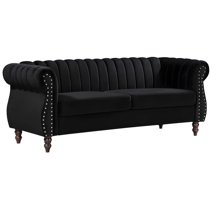 Vente-unique - Canapé chesterfield 3 places en velours noir trumbo