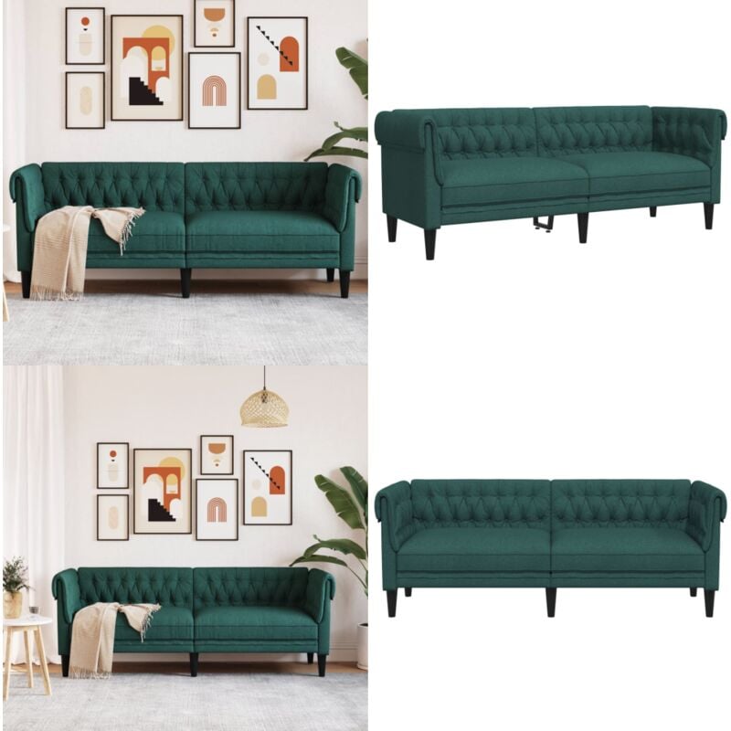 Vidaxl - Canapé Chesterfield 3 places vert foncé tissu - Canapé Chesterfield - Canapé Trois Places - Canapé Cuir - Canapé Design - Meubles Salon