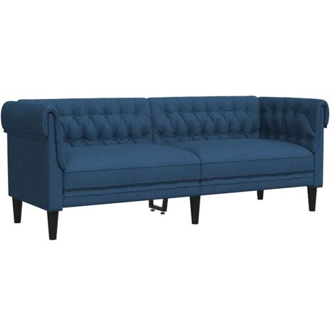 Canapé Chesterfield 3 places，Sofa pour Salon，Banquette bleu tissu CFW124368