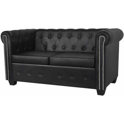 Canapé Chesterfield à 2 places Canapé relax - Canapé de salon Cuir synthétique Noir BV115975 - BonneVie