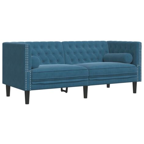 Canapé Chesterfield avec traversins 2 places，Sofa pour Salon，Banquette bleu velours CFW637507