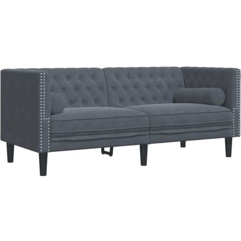 Canapé Chesterfield avec traversins 2 places，Sofa pour Salon，Banquette gris foncé velours CFW176117