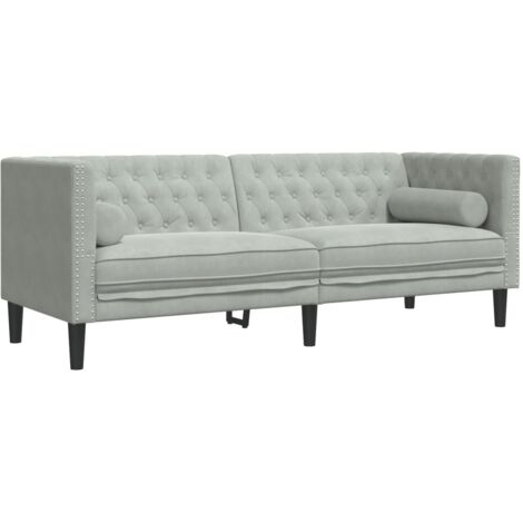 Canapé Chesterfield avec traversins 3 places，Sofa pour Salon，Banquette gris clair velours CFW124482