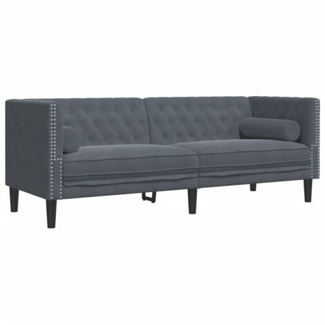 Canapé Chesterfield avec traversins 3 places，Sofa pour Salon，Banquette gris foncé velours CFW233622