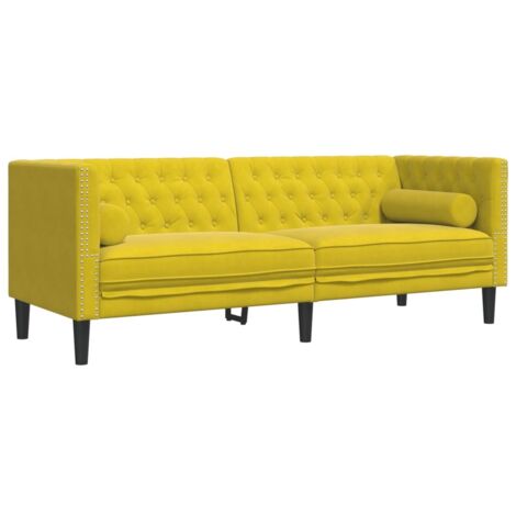 Canapé Chesterfield avec traversins 3 places，Sofa pour Salon，Banquette jaune velours CFW520688
