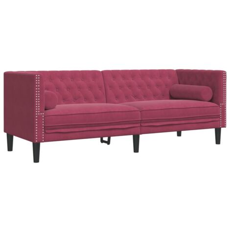 Canapé Chesterfield avec traversins 3 places，Sofa pour Salon，Banquette velours CFW353450