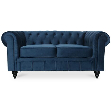 Canapé Chesterfield Velours 2 Places Altesse Bleu foncé