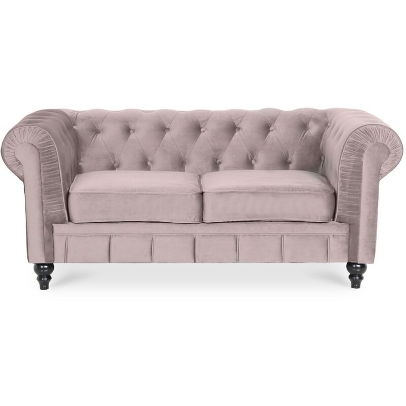 Canapé droit 2 places Rouge Velours Chesterfield