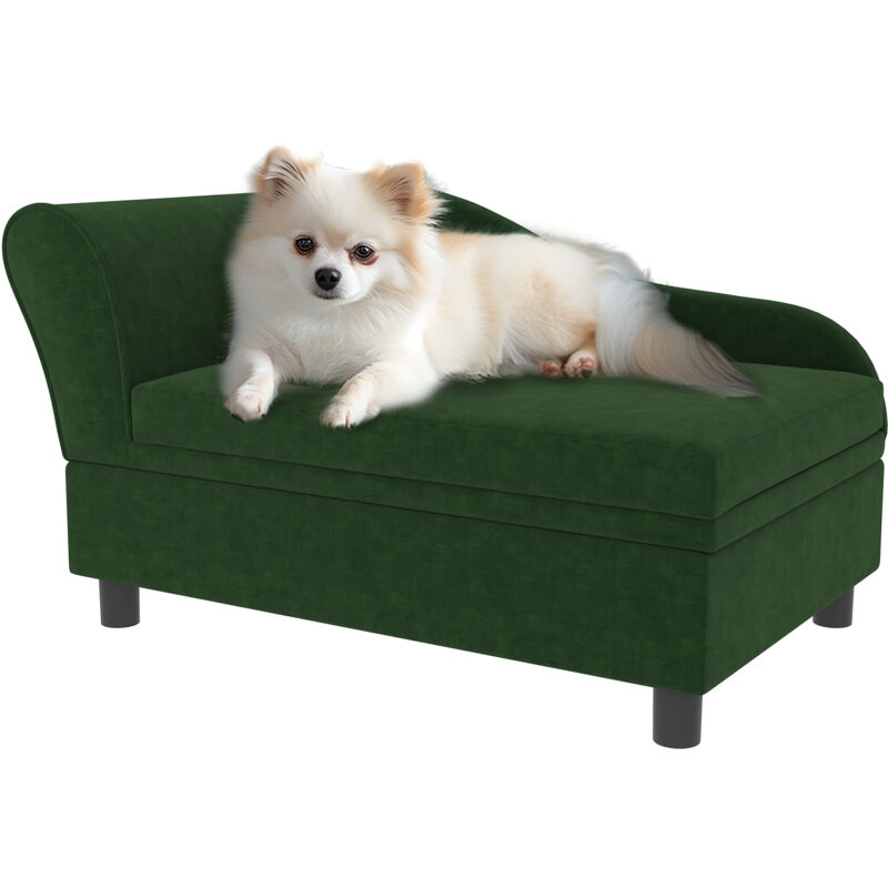 Canapé chien design méridienne - coffre rangement intégré - velours vert