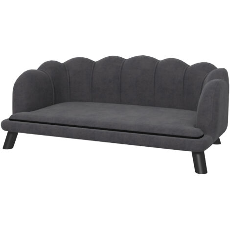 Canapé chien contemporain forme coque 98x60x35cm coussin velours gris moelleux pour chien chat