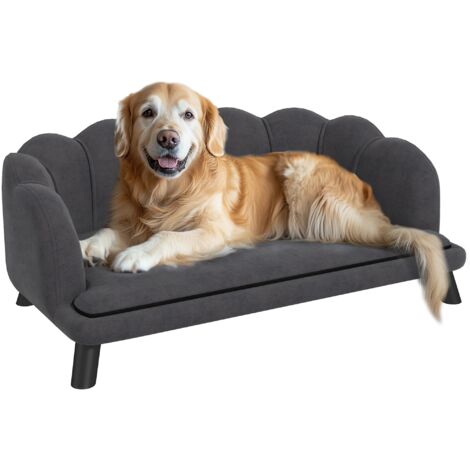 Canapé chien lit chien chat design coquillage 98x60x35 cm coussin moelleux velours gris