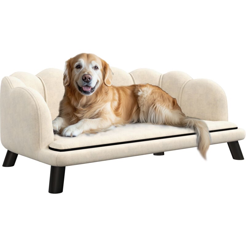 Canapé chien lit pour chien chat design contemporain coquillage dim. 98L x 60l x 35H cm coussin moelleux velours crème