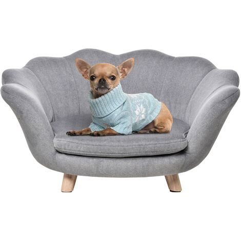 Canapé chien lit pour chien design contemporain coquillage coussin moelleux amovible piètement bois de pin gris - Gris